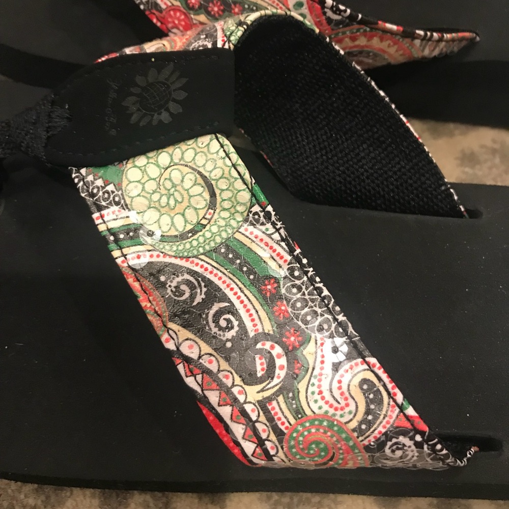 Yellow box sequined flip flops